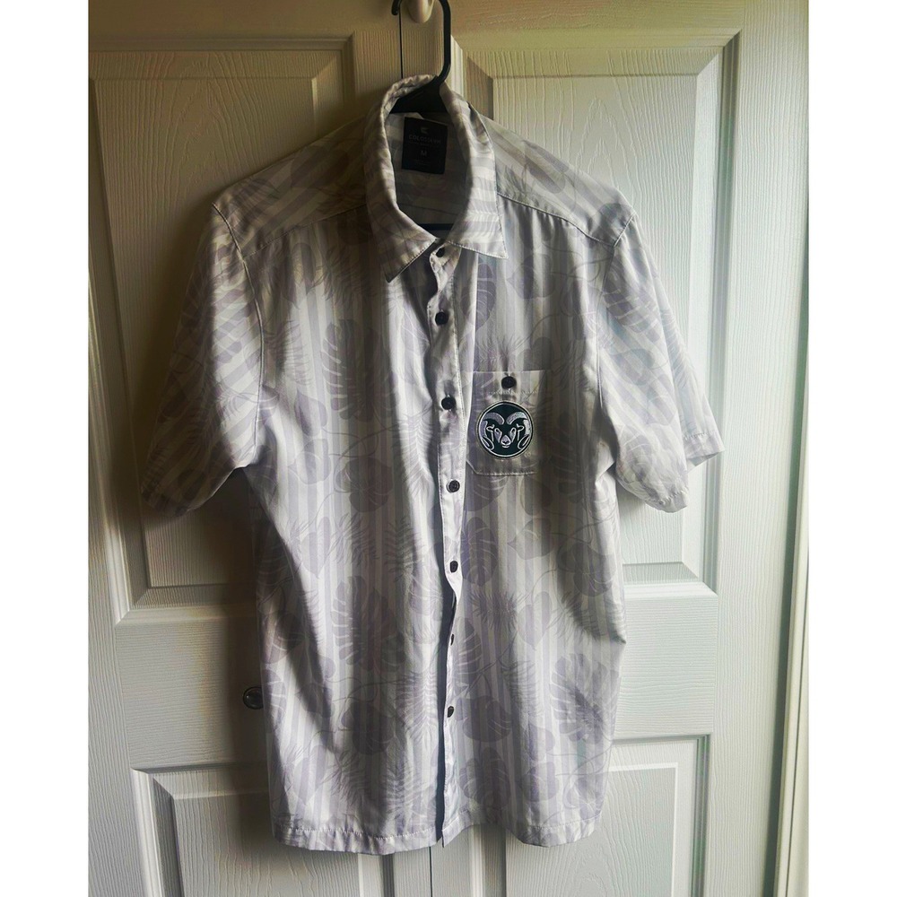 Colosseum Colorado State Rams Men's M SS Button-Up Geometric White/Gray